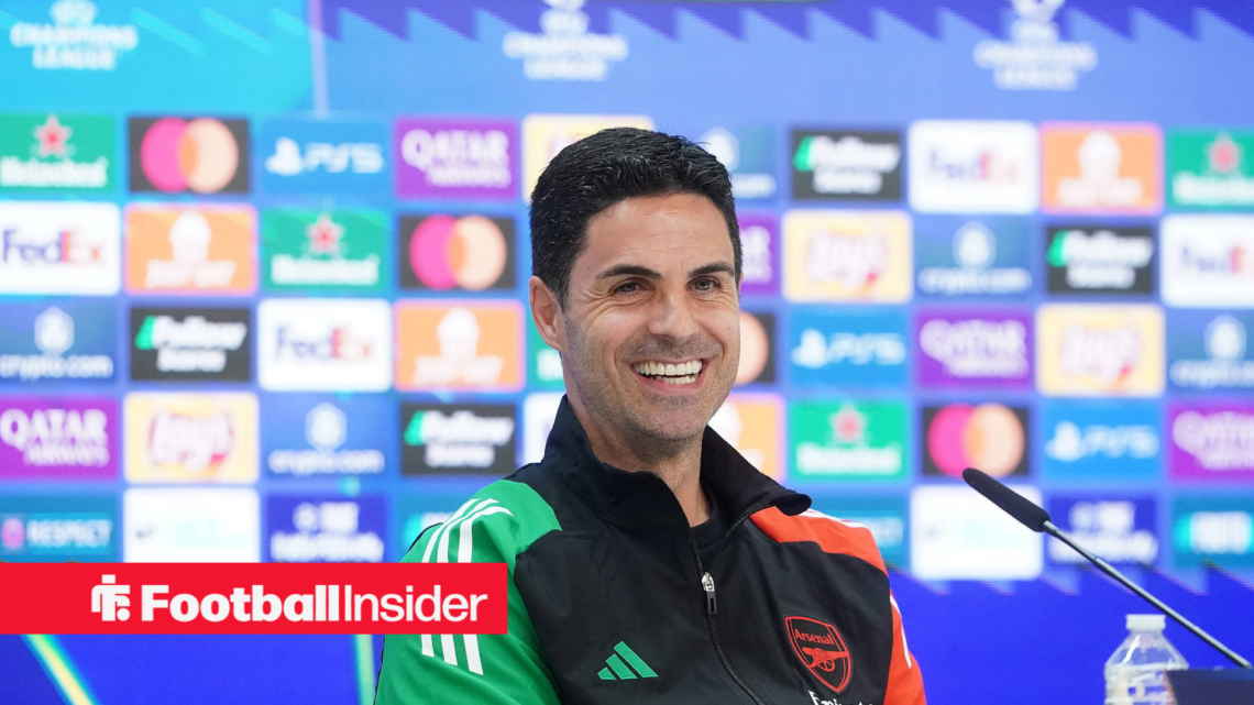 Mikel Arteta smiling in Champions League press conference