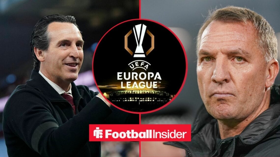 Unai Emery and Brendan Rodgers with Europa League badge inset