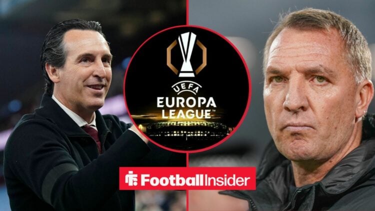 Unai Emery and Brendan Rodgers with Europa League badge inset