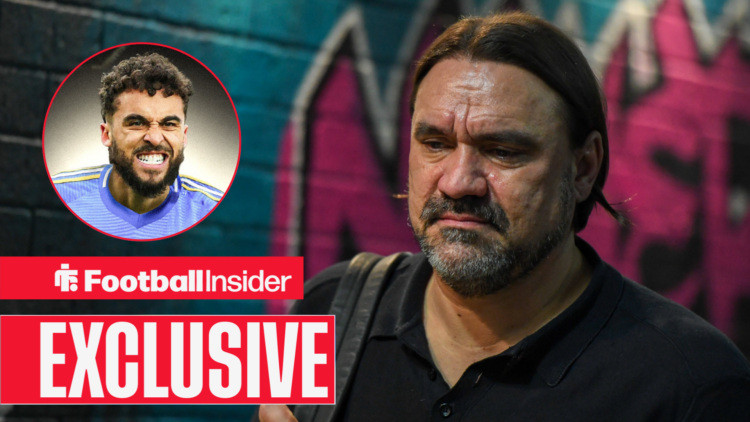 Daniel Farke in the players' tunnel with Dominic Calvert-Lewin in a circular inset