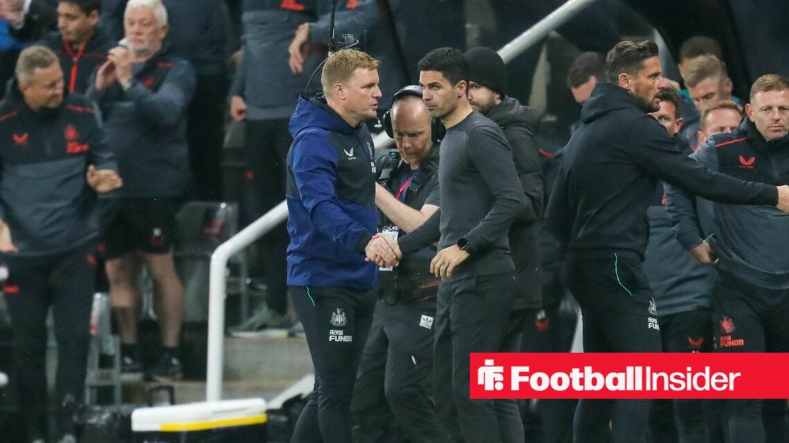 Eddie Howe and Mikel Arteta shake hands after full-time in the Premier League