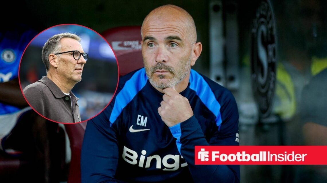 Enzo Maresca watches Chelsea from the dugout with Paul Merson inset
