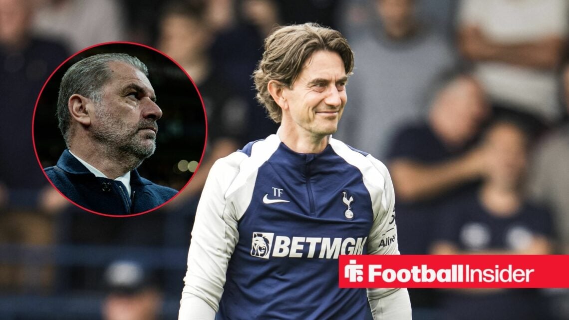 Thomas Frank in Tottenham shirt with Ange Postecoglou inset