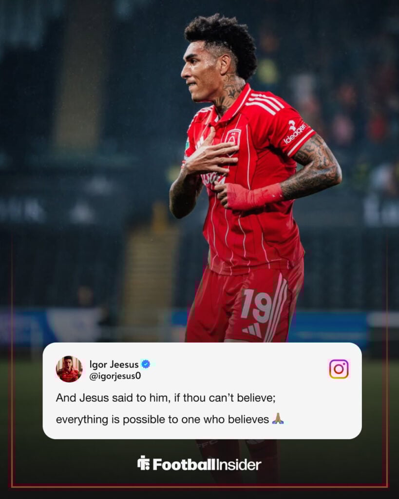 Igor Jesus celebrating with Nottingham Forest