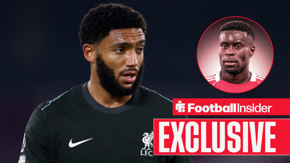 Joe Gomez in action for Liverpool with Marc Guehi in a circular inset