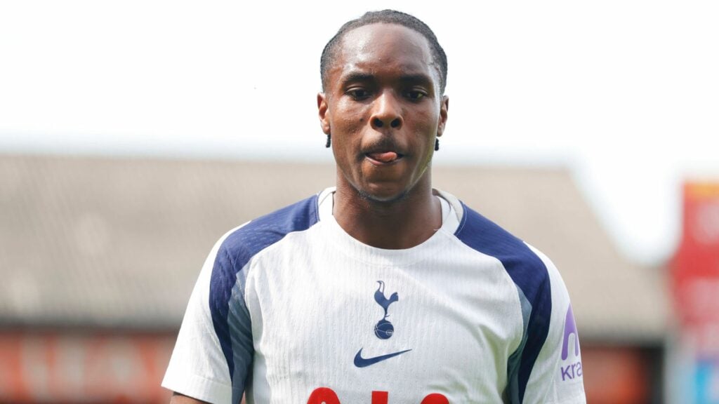 Mathys Tel in action for Tottenham