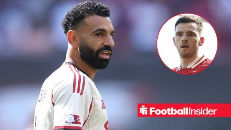 Mohamed Salah playing for Liverpol with Andy Robertson included in a circular inset