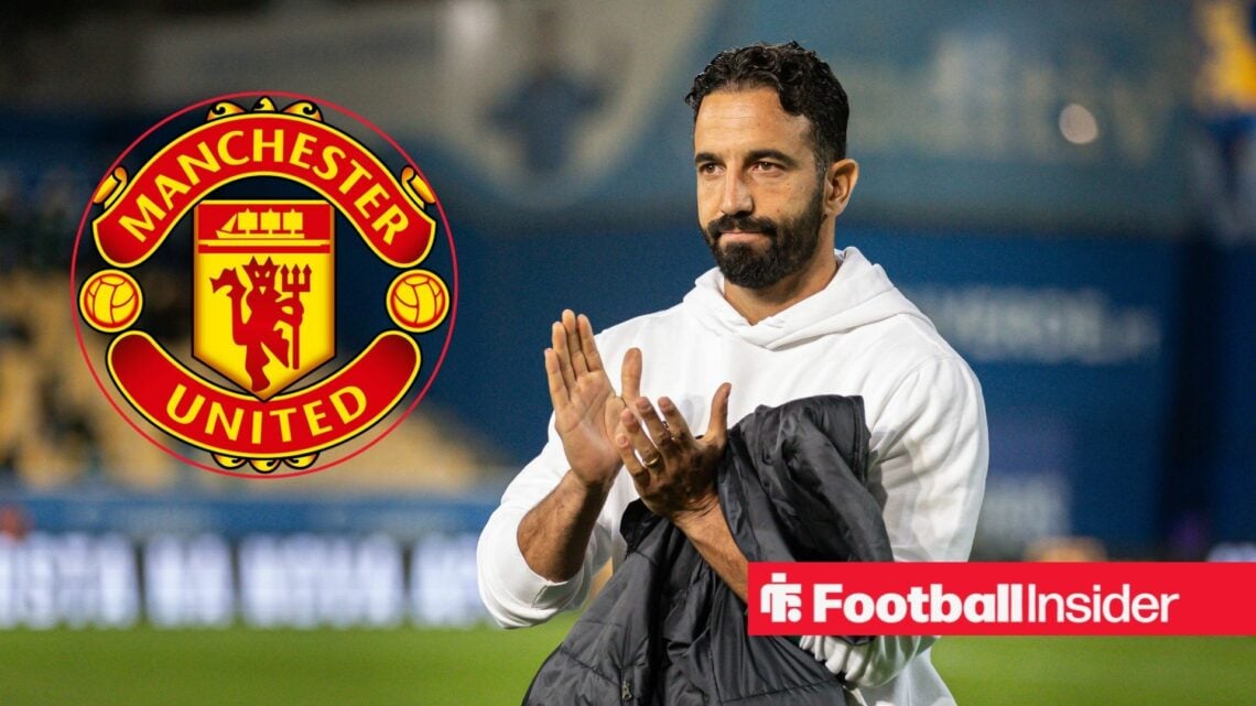 Ruben Amorim applauds the Manchester United fans after full-time