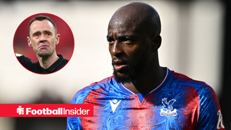 Jean–Philippe Mateta in action for Crystal Palace with Stuart Attwell in a circular inset