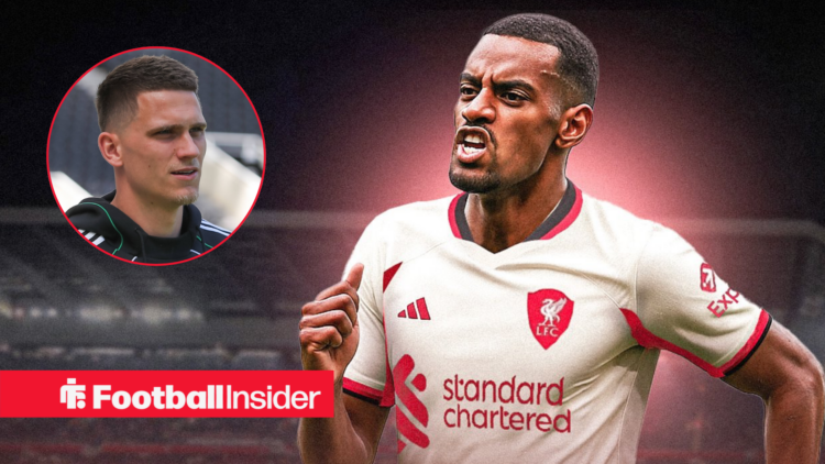 Alexander Isak in Liverpool's home kit with Sven Botman included in a circular inset