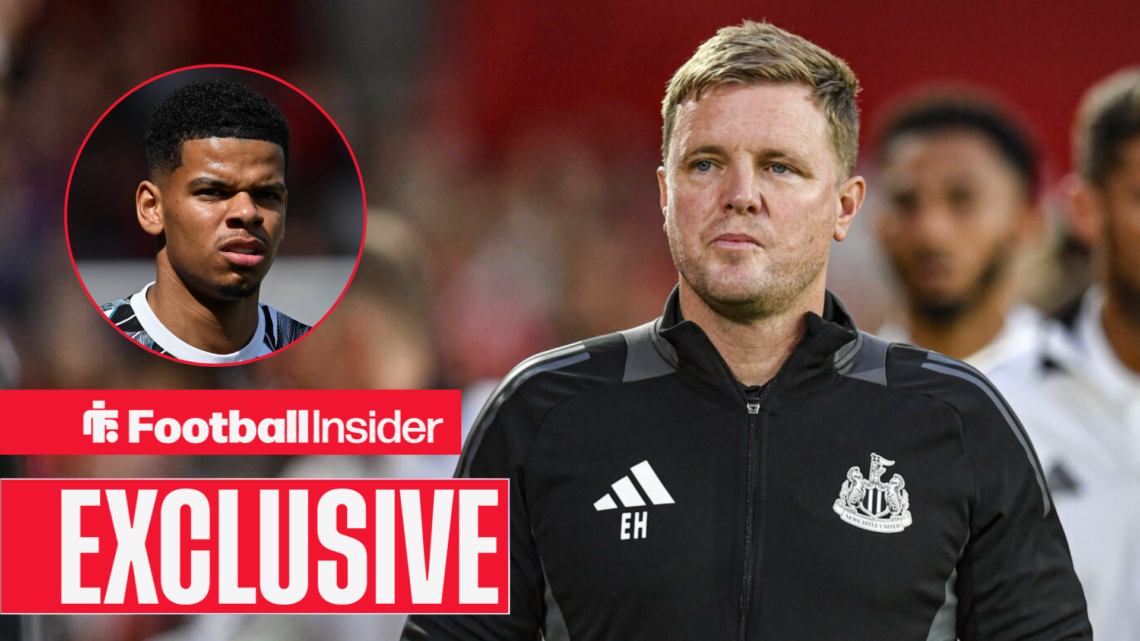 Eddie Howe with his Newcastle United players and Will Osula included in a circular inset