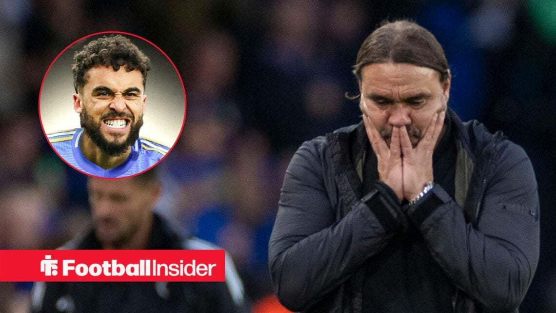 Daniel Farke holds his hands to his face, Dominic Calvert-Lewin in a circular inset