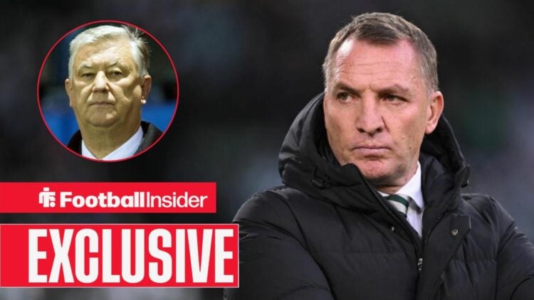Brendan Rodgers looks across at Peter Lawwell in a circular inset