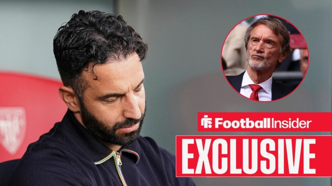 Ruben Amorim hangs his head as Jim Ratcliffe looks on from a circular inset