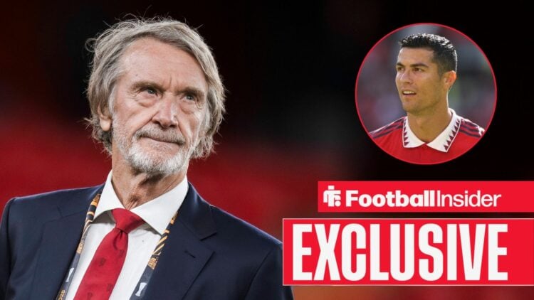 Jim Ratcliffe on the Man United touchline, Cristiano Ronaldo in a circular inset
