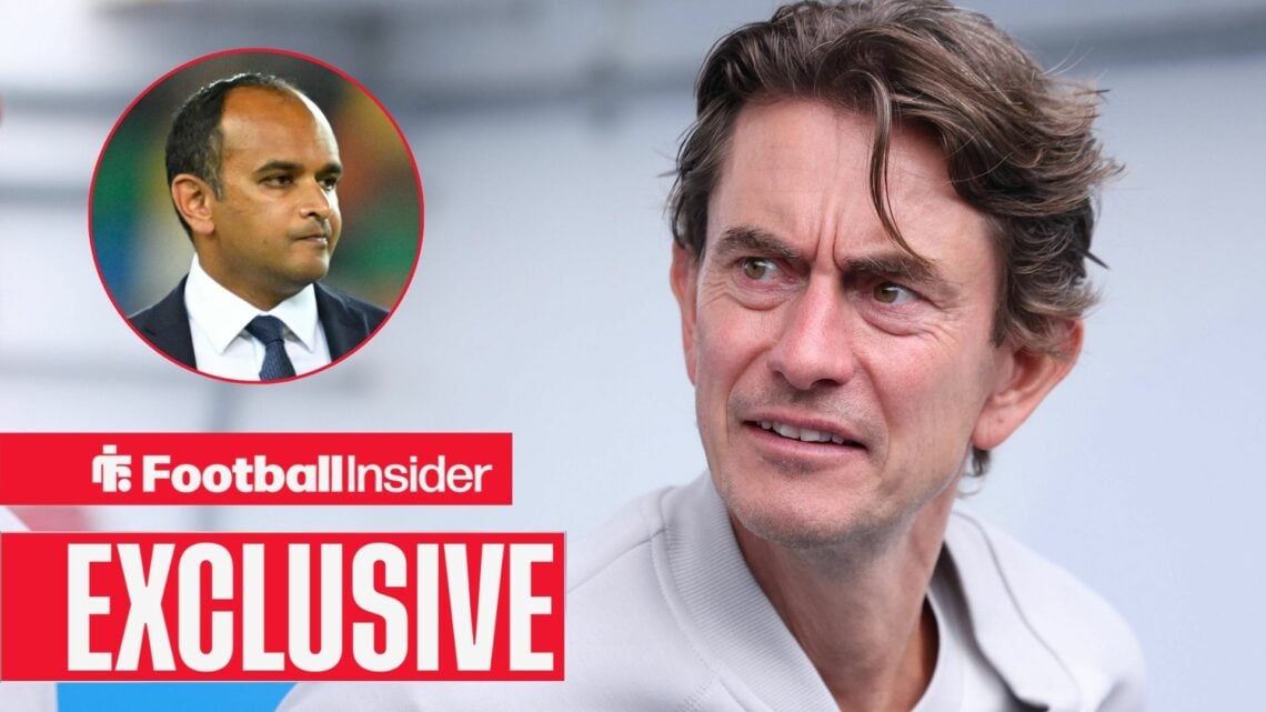 Thomas Frank looks across at Vinai Venkatesham in a circular inset