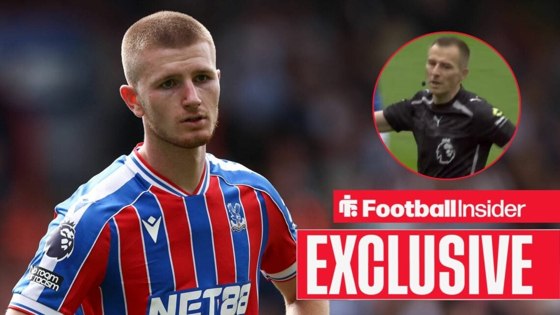 Adam Wharton playing for Crystal Palace, Michael Salisbury in a circular inset