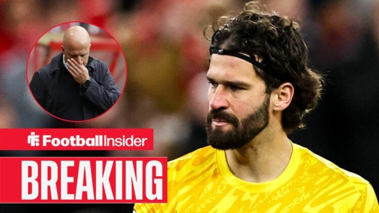 Alisson at Liverpool, Arne Slot in a circular inset