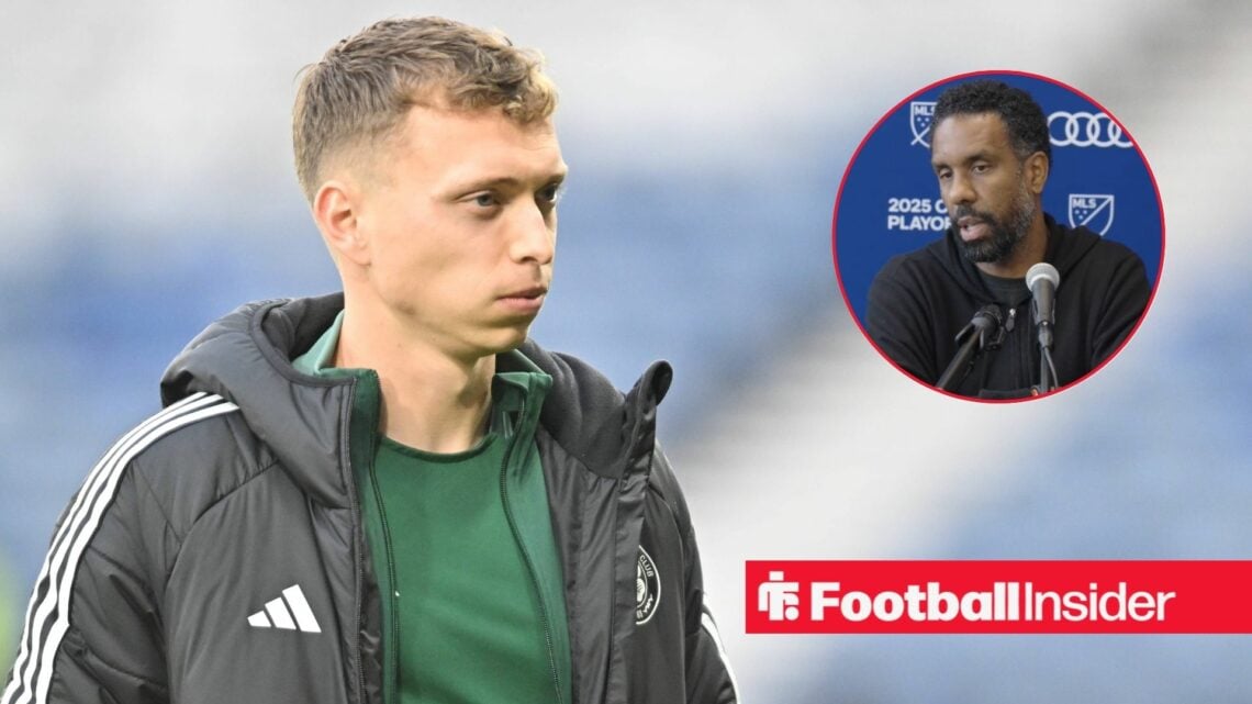 Alistair Johnston in a Celtic coat, Wilfried Nancy in a circular inset