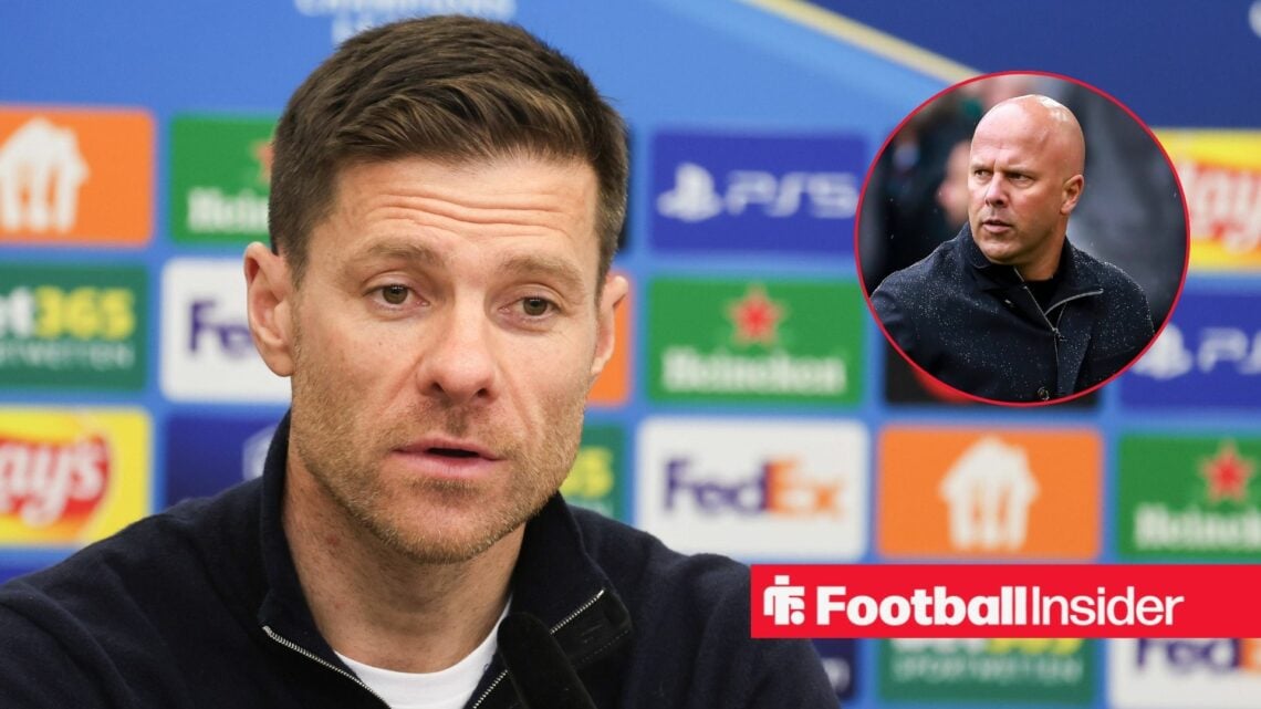 Real Madrid boss Xabi Alonso with Liverpool's Arne Slot inset