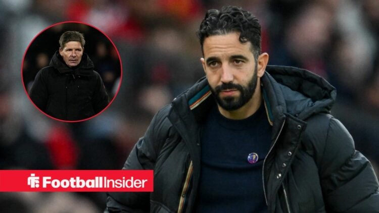 Ruben Amorim next to a circular inset of Oliver Glasner