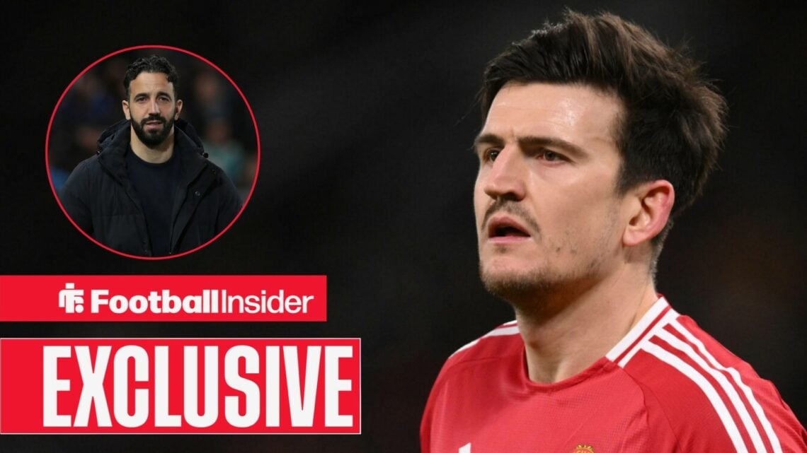 Ruben Amorim in a circular inset next to Harry Maguire