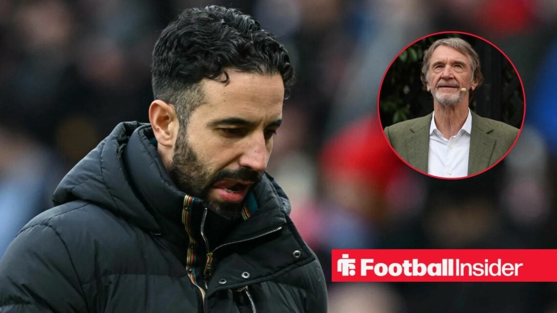 Sir Jim Ratcliffe looking upset alongside Ruben Amorim looking concerned