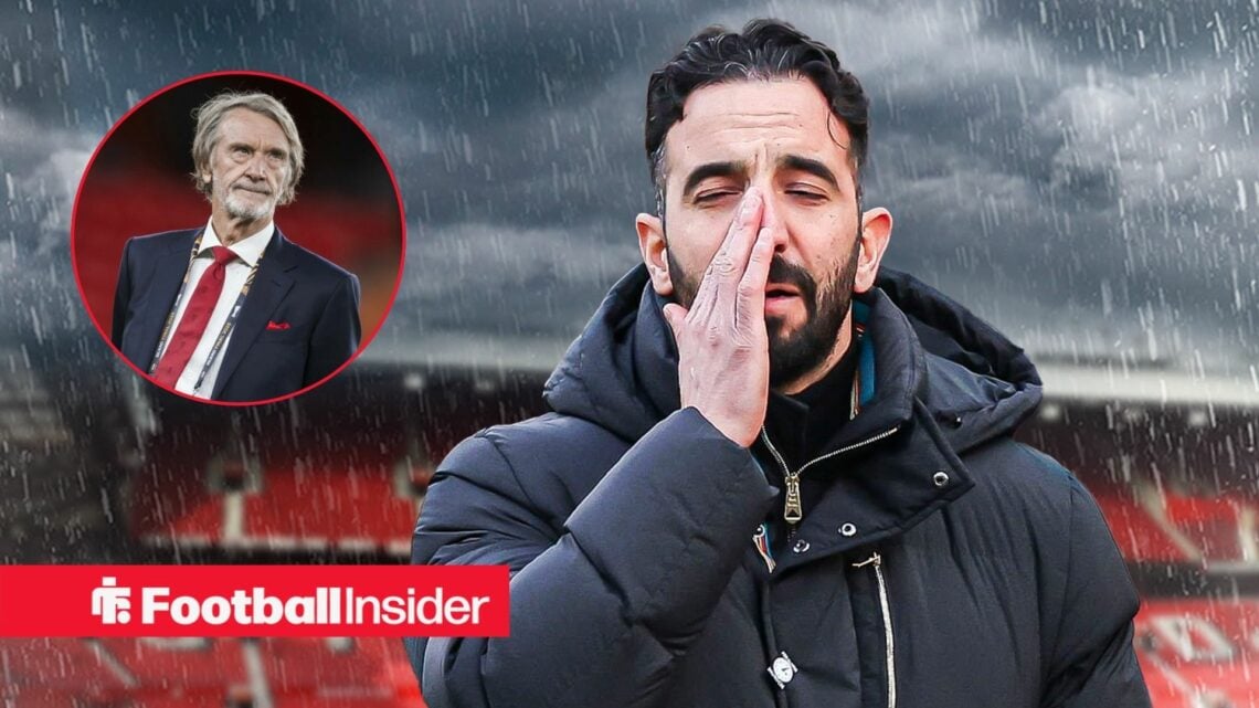 Ruben Amorim next to a circular inset of Sir Jim Ratcliffe