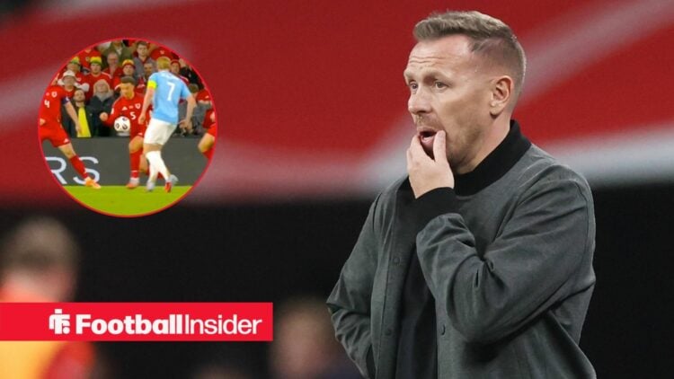 Craig Bellamy in thought with Ethan Ampadu inset