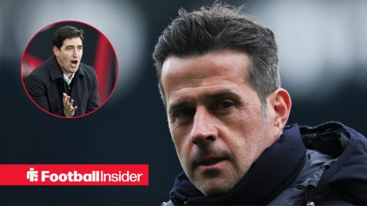 Bournemouth boss Andoni Iraola in a circular frame alongside an image of Fulham boss Marco Silva