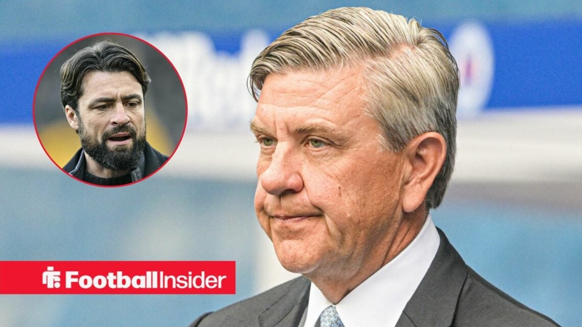 Rangers owner Andrew Cavenagh alongside a circular inset of Russell Martin