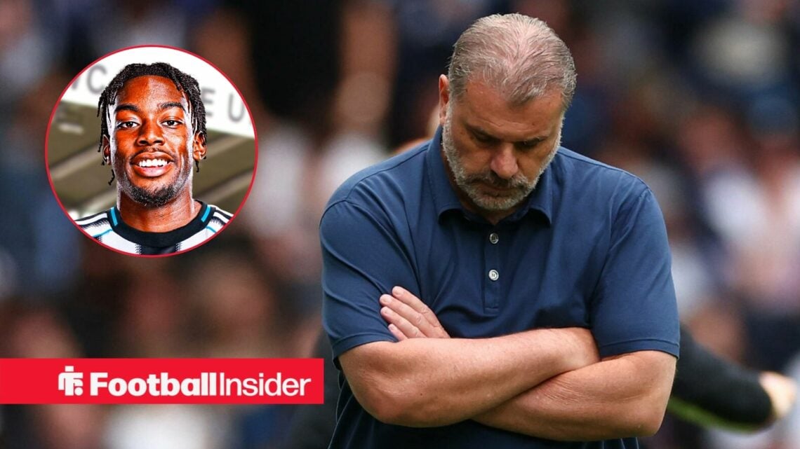 Nottingham Forest manager Ange Postecoglou with his head down alongside a circular inset of Anthony Elanga