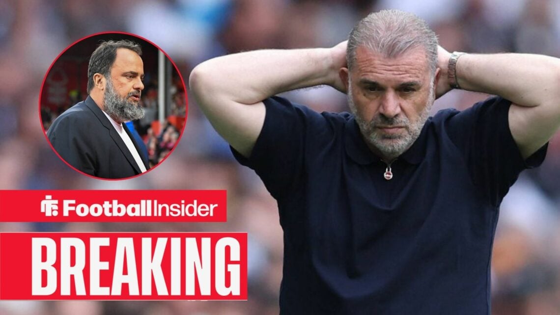 Ange Postecoglou with his hands on his head, Evangelos Marinakis in a circular inset