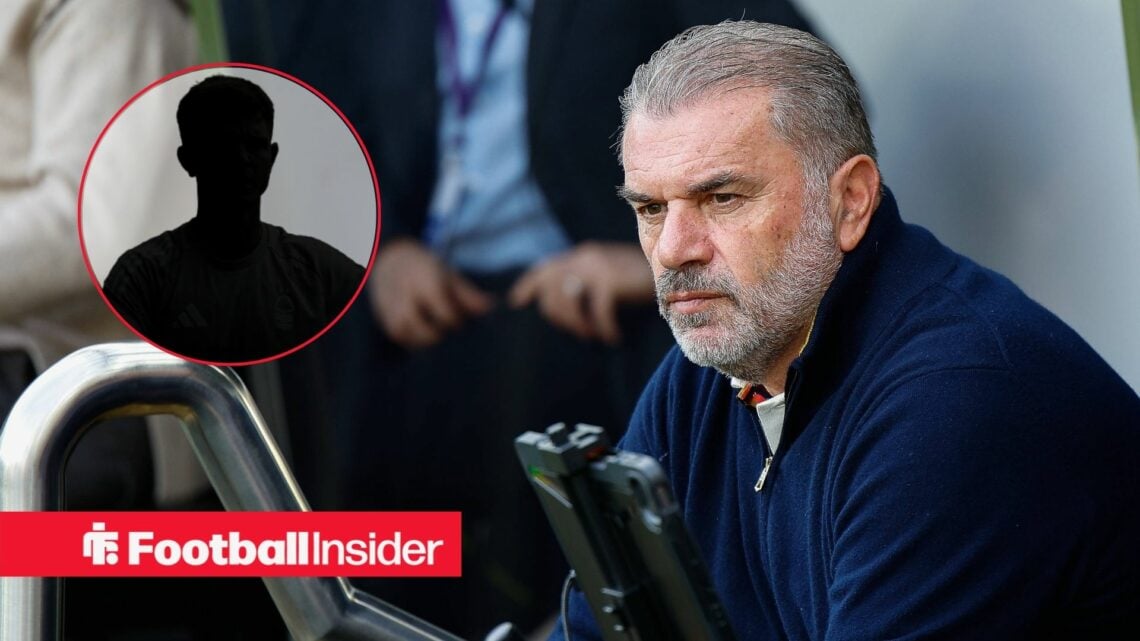 Ange Postecoglou in the dugout, James McAtee's silhouette in a circular inset