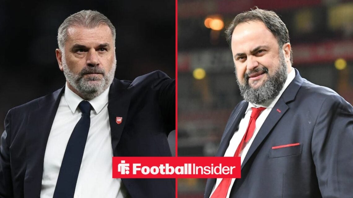Ange Postecoglou on the touchline with Evangelos Marinakis