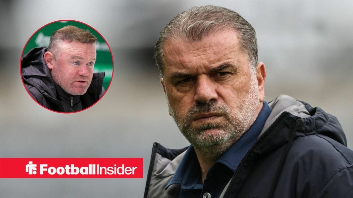 Nottingham Forest manager Ange Postecoglou alongside a circular inset of Wayne Rooney