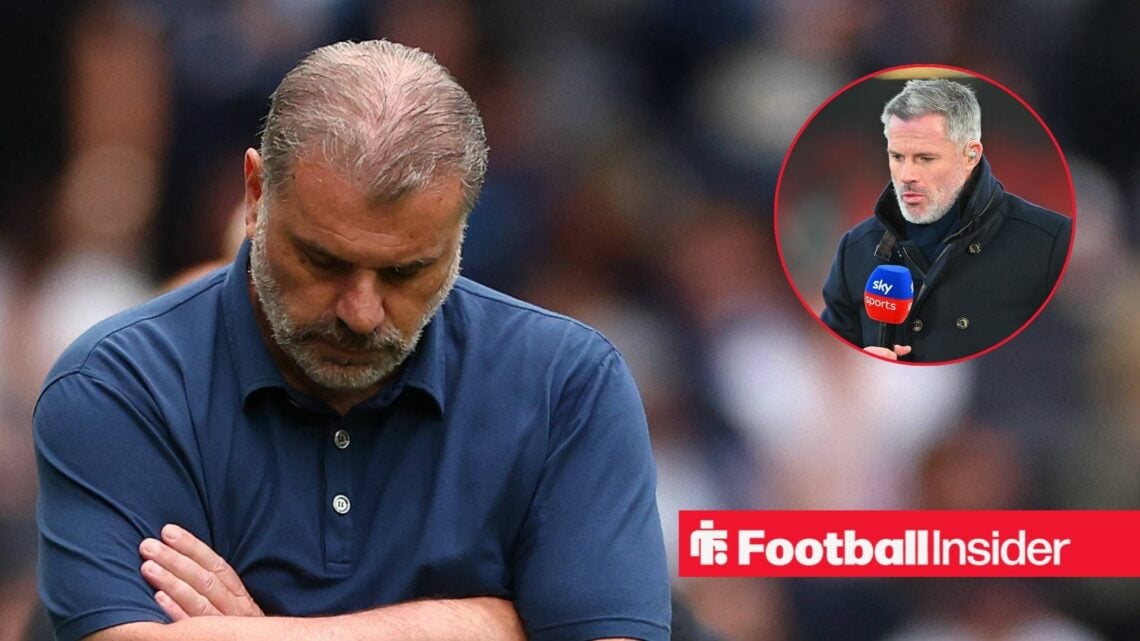 Ange Postecoglou with his arms crossed and Jamie Carragher in inset