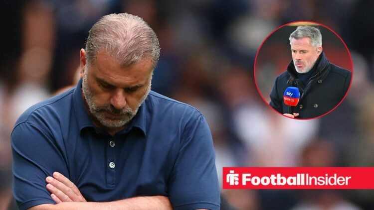 Ange Postecoglou with his arms crossed and Jamie Carragher in inset