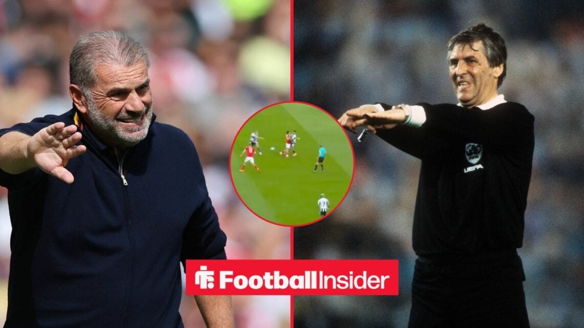 Ange Postecoglou shouting next to Keith Hackett pointing and foul in inset