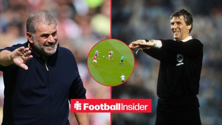 Ange Postecoglou shouting next to Keith Hackett pointing and foul in inset