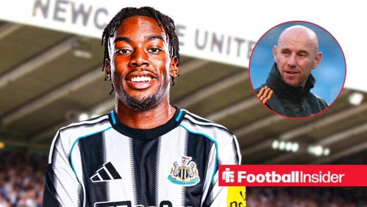 Anthony Elanga in a Newcastle United shirt alongside a headshot of Nicky Butt