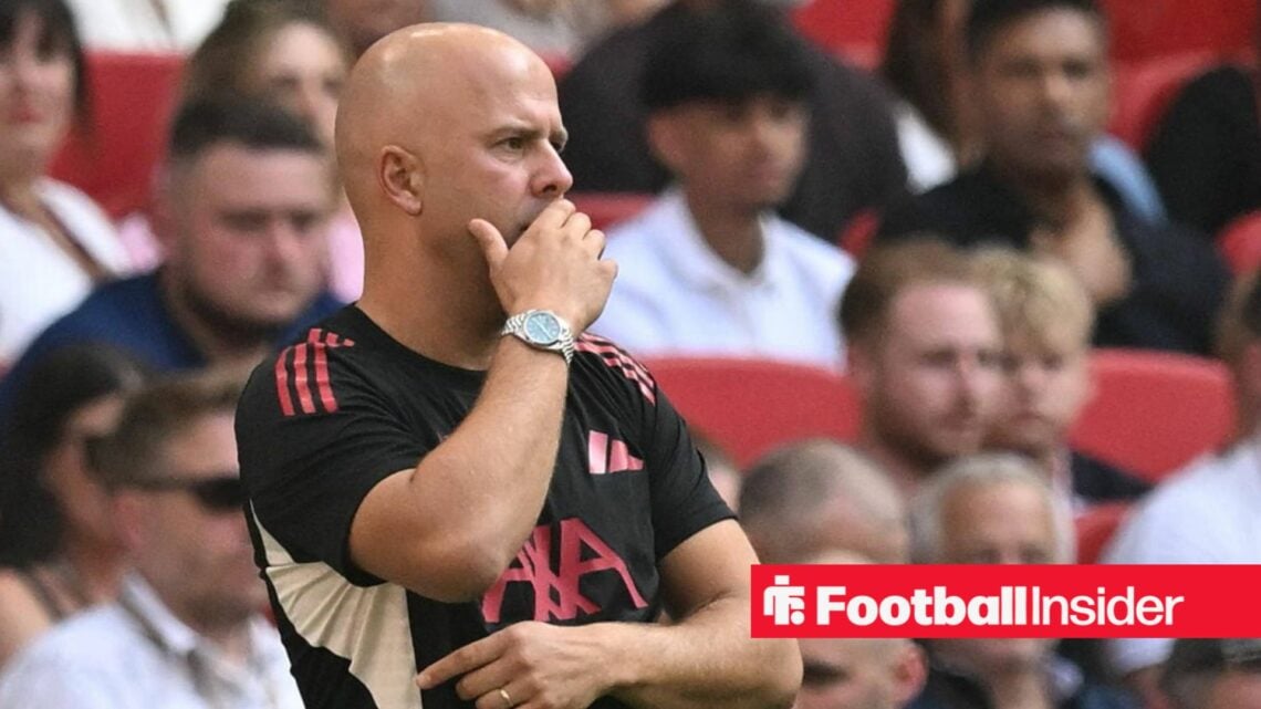 Arne Slot covering his mouth in shock as Liverpool manager