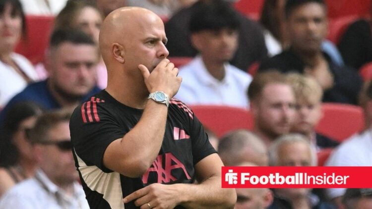 Arne Slot covering his mouth in shock as Liverpool manager