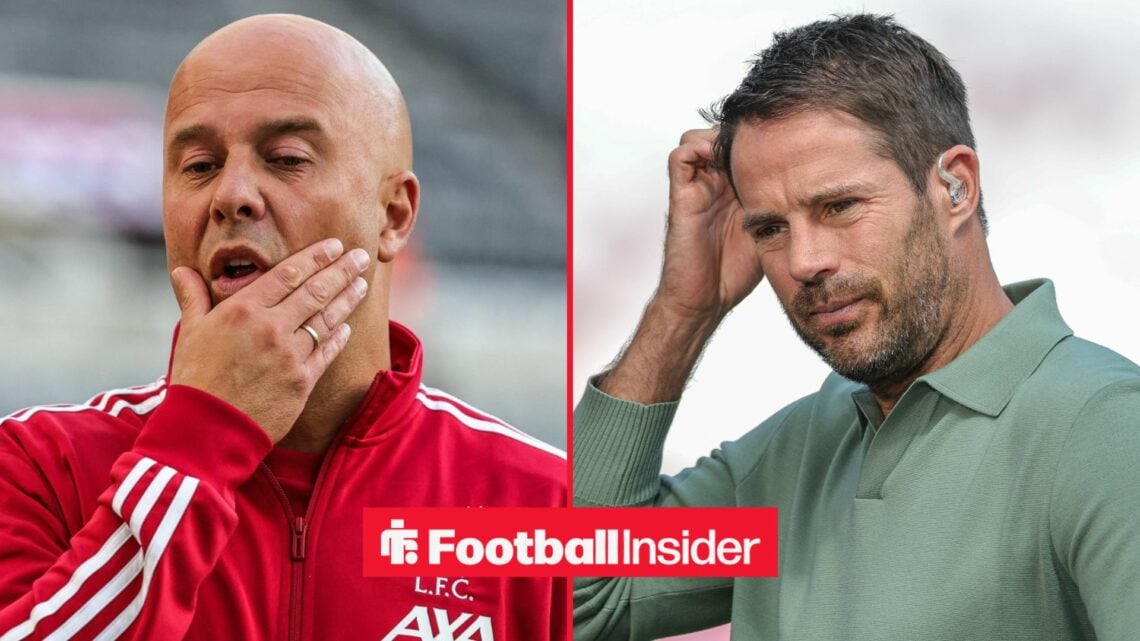 Liverpool manager Arne Slot left side with pundit Jamie Redknapp right