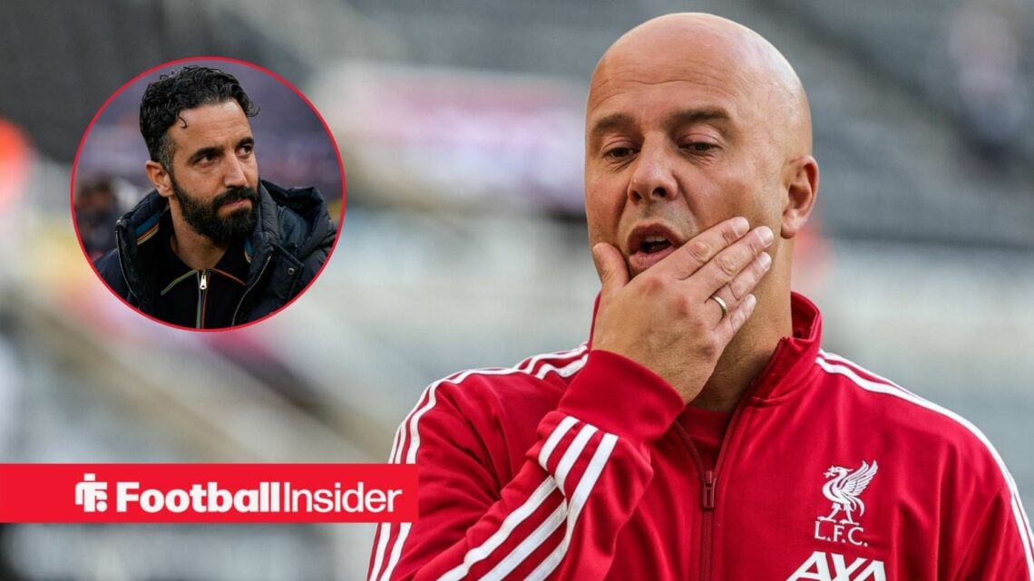 Arne Slot disappointed, Ruben Amorim in a circular inset