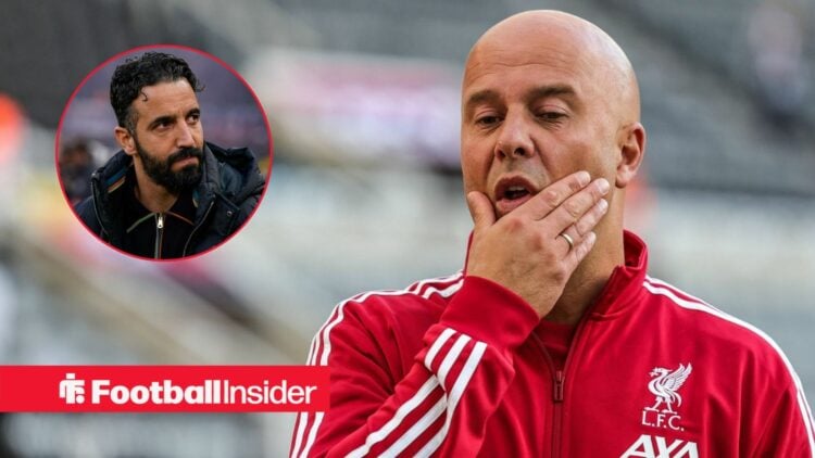 Arne Slot disappointed, Ruben Amorim in a circular inset
