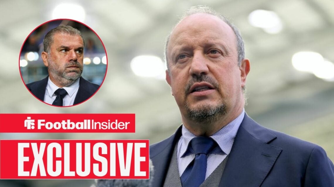 Ange Postecoglou in a circular inset next to Rafa Benitez