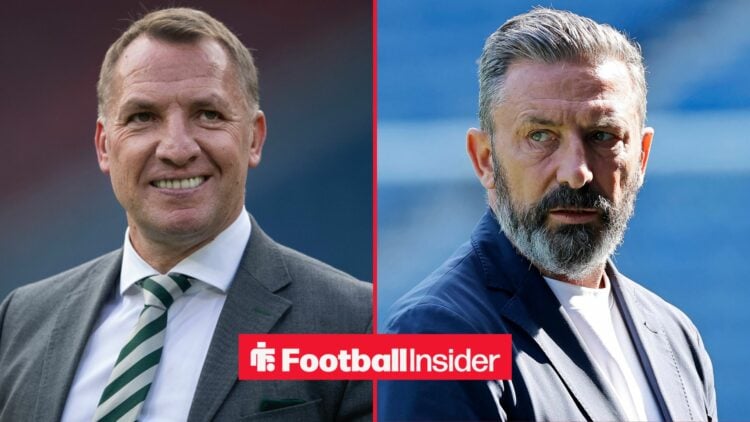Celtic manager Brendan Rodgers alongside Hearts manager Derek McInnes
