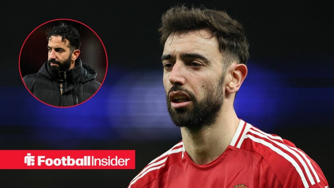 Man United captain Bruno Fernandes with Ruben Amorim inset