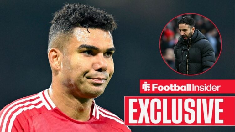 Casemiro next to a circular inset of Ruben Amorim